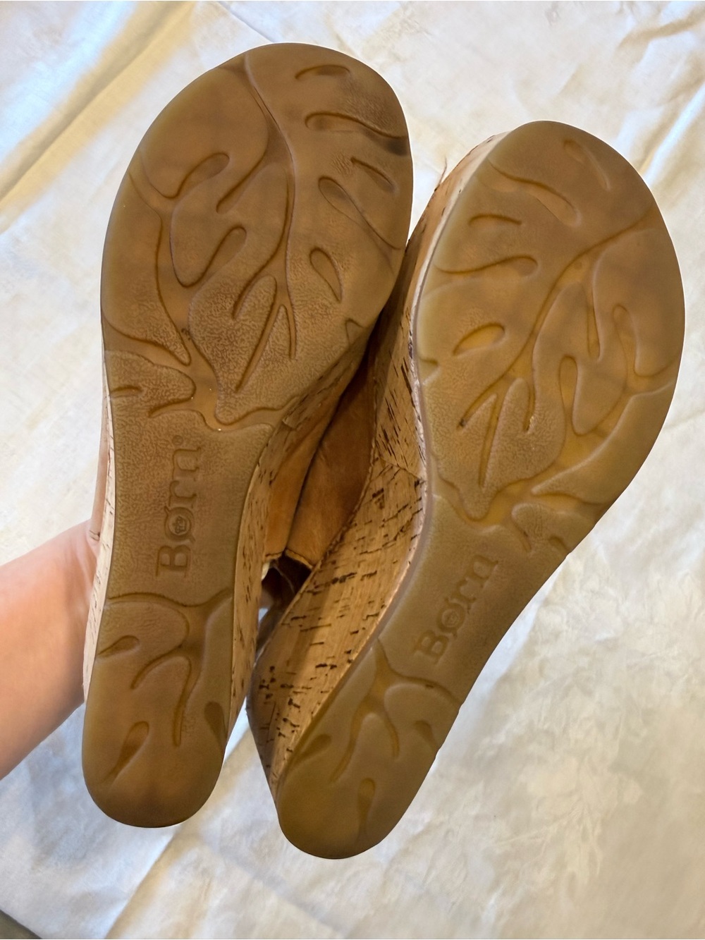 Vintage Born Orbit Leather Wedge Sandals Open Toe Slingback Cork Tan Womens 8 - Picture 7 of 8